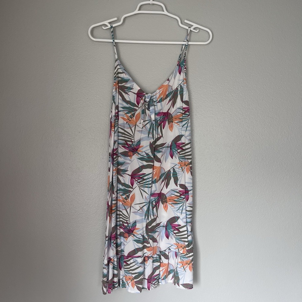 ROXY Tropical Floral Womens Sundress Dress White Cream Sleeveless Medium Summer - Picture 2 of 9